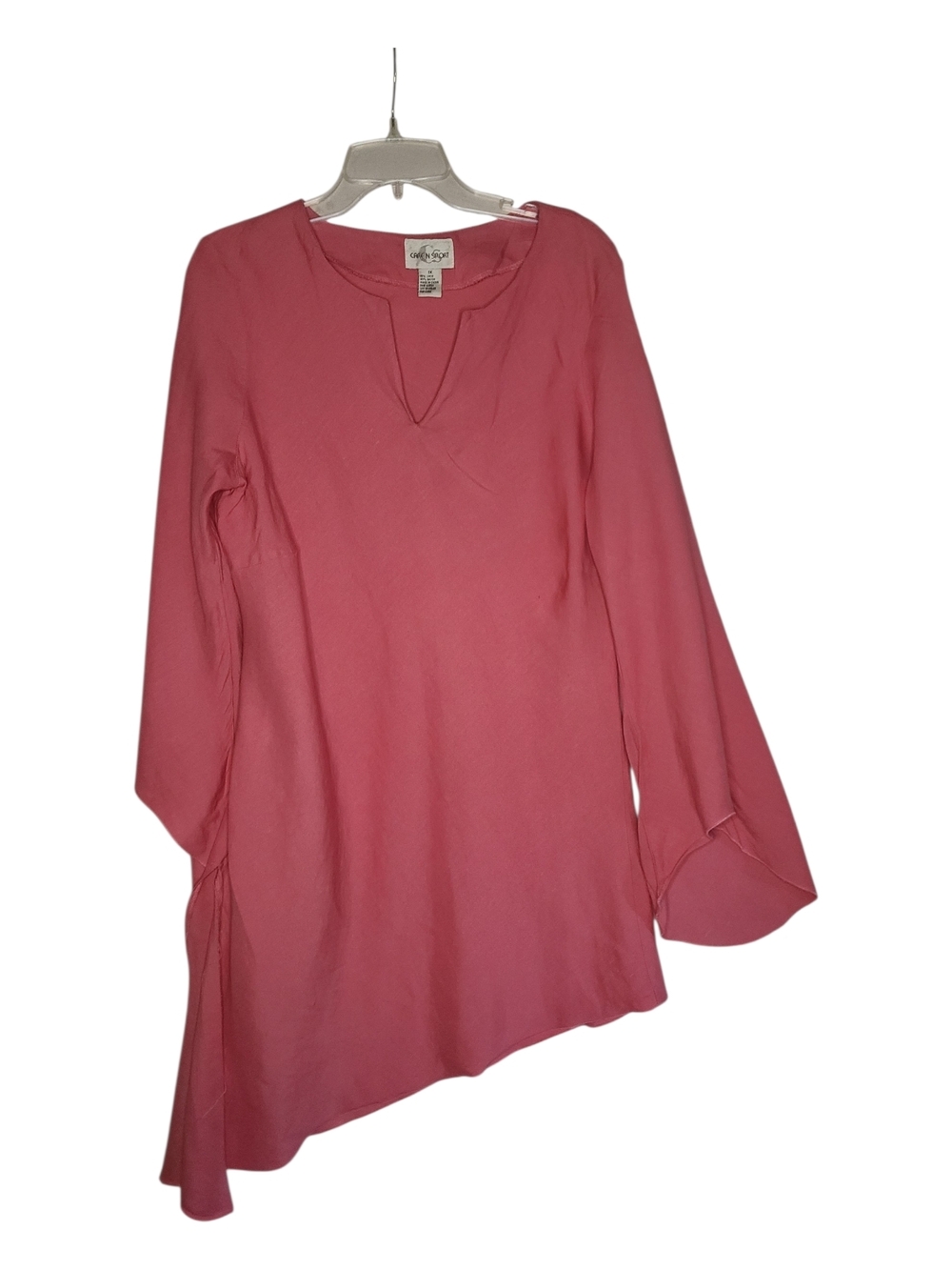 Caren Sport Linen Blend Asymmetric Tunic Pink Bell Sleeve Plus Size 1X